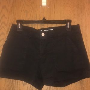 Black Mid Rise Cotton Shorts